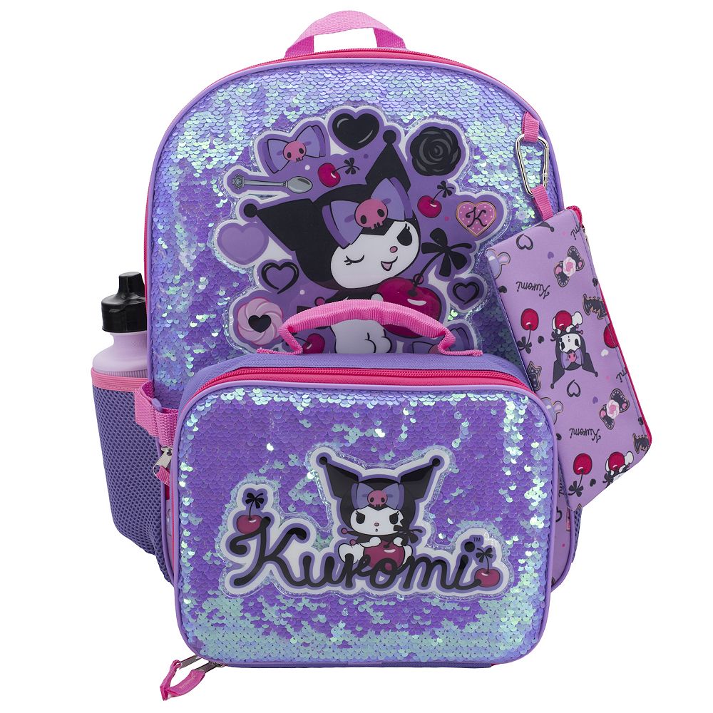 Kuromi 5-Piece Backpack, Lunch Bag, Pencil Case, Water Bottle, & Carabiner Set