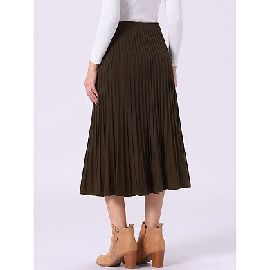 Women's Casual High Waist A-Line Pleated Knitted Skirt Sweater Midi Skirts