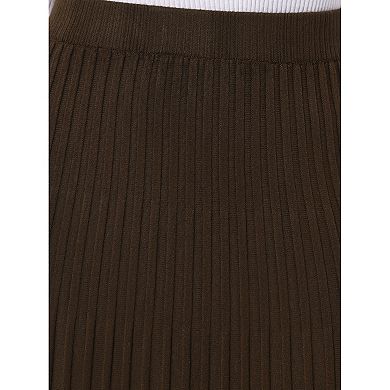 Women's Casual High Waist A-Line Pleated Knitted Skirt Sweater Midi Skirts