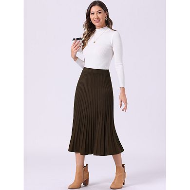 Women's Casual High Waist A-Line Pleated Knitted Skirt Sweater Midi Skirts
