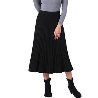 Women's Casual High Waist A-Line Pleated Knitted Skirt Sweater Midi Skirts