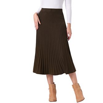 Women's Casual High Waist A-Line Pleated Knitted Skirt Sweater Midi Skirts