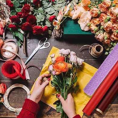 20 Sheets Flower Wrapping Paper, 22x22 Inch Floral Packaging Waterproof Paper with Ribbons
