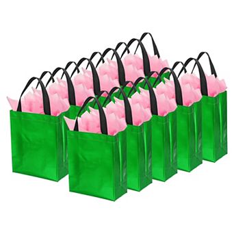 8"x4"x10" Gift Bags with Tissue for Presents, 12 Set Reusable Non-Woven Metallic Shiny Gift Bags