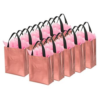 8"x4"x10" Gift Bags with Tissue for Presents, 12 Set Reusable Non-Woven Metallic Shiny Gift Bags