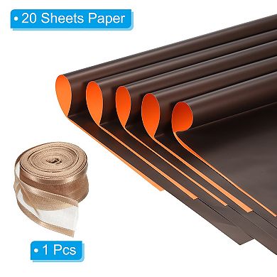 20 Sheets Flower Wrapping Paper, Waterproof Flower Paper Wraps with Ribbon Floral Bouquet Supplies