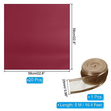 20 Sheets Flower Wrapping Paper, 22.8"x22.8" Floral Bouquet Craft Packaging Paper with Ribbon