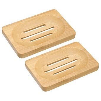 Wooden Soap Dish, Natural Soap Tray Soap Holder Saver with Self Draining 2 pc Wood Color NO SIZE