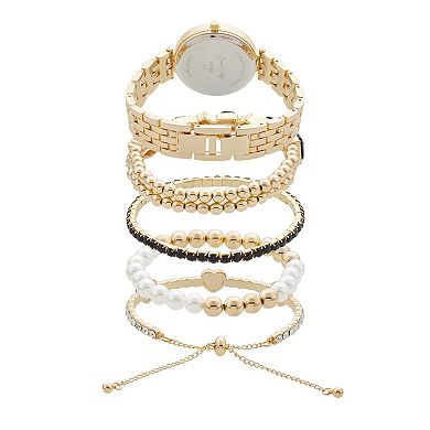 Jessica Carlyle Gold-Tone Watch & Bracelet Set with Crystal Accents & Simulated Pearls