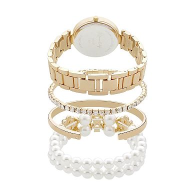 Jessica Carlyle Gold-Tone Watch & Bracelet Set with Crystal Accents & Simulated Pearl Details