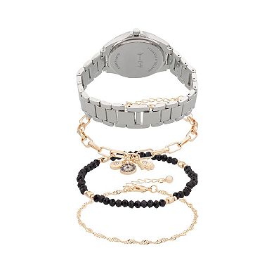 Jessica Carlyle Silver-Tone Watch & Bracelet Set with Crystal Accents & Beaded Details