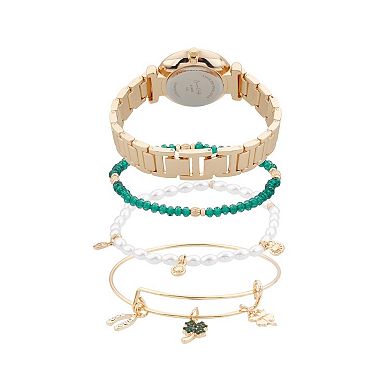 Jessica Carlyle Gold-Tone Watch & Bracelet Set with Crystal Accents & Beaded Details