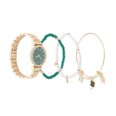 Jessica Carlyle Gold-Tone Watch & Bracelet Set with Crystal Accents & Beaded Details