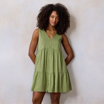 Petite LC Lauren Conrad Tiered V-Neck Mini Swing Dress