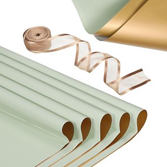 20 Sheets Flower Wrapping Paper, Waterproof Flower Paper Wraps with Ribbon 22.8x22.8 Inch