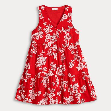 Petite LC Lauren Conrad Tiered V-Neck Mini Swing Dress