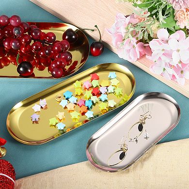 2 Pcs Stainless Steel Decorative Trays, Bathroom Trays, Small Serving Trays