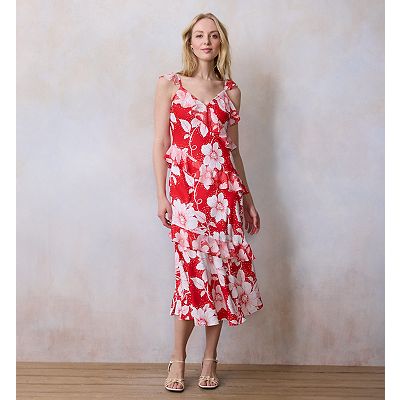 Petite LC Lauren Conrad Asymmetrical Ruffle Tea Length Dress