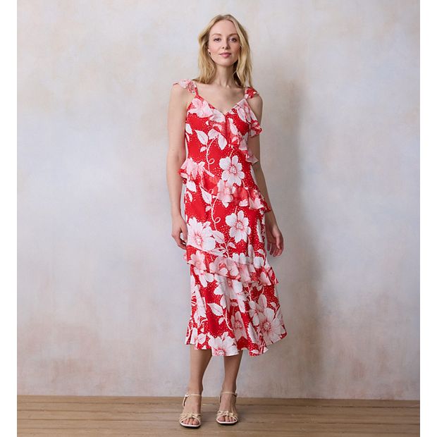 Petite LC Lauren Conrad Asymmetrical Ruffle Tea Length Dress