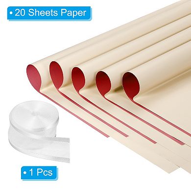 Flower Wrapping Paper, Waterproof with Ribbon Floral Bouquet Supplies for DIY Crafts Packaging