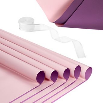 Flower Wrapping Paper, Waterproof with Ribbon Floral Bouquet Supplies for DIY Crafts Packaging