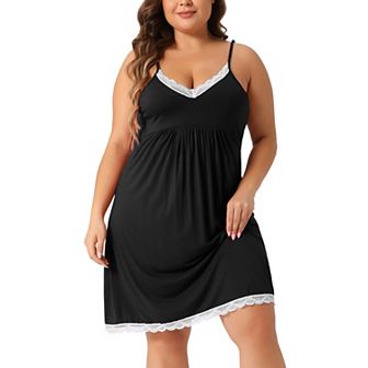Women's Plus Size Lace Nightdress Strap Babydoll Chemise Nightgown Lingerie V Neck Pajama