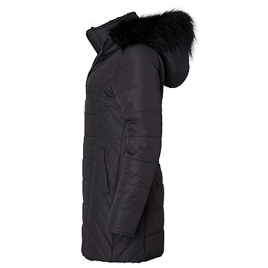 Women Quilted Down Alternative Winter Puffer Jacket Coat Faux Fur Trim Hood
