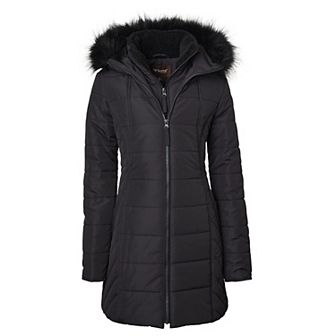 Women Quilted Down Alternative Winter Puffer Jacket Coat Faux Fur Trim Hood