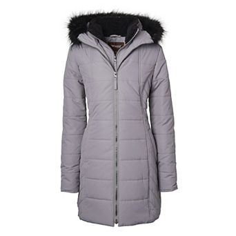 Women Quilted Down Alternative Winter Puffer Jacket Coat Faux Fur Trim Hood
