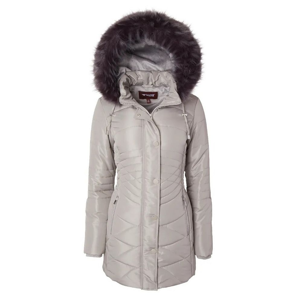 Women Longer Length Plush Lined Quilted Winter Puffer Coat Zip-Off