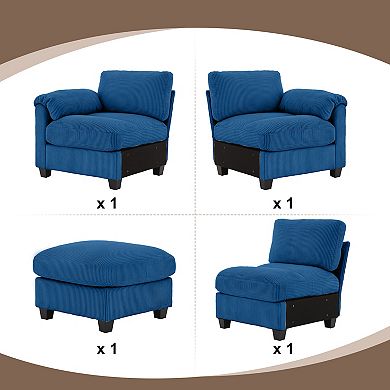 SERWALL Corduroy Sectional Sofas with a Removable Ottoman, L-shaped Reversible 4-seat Modular Couch