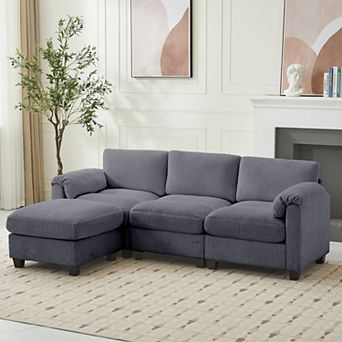 Corduroy Sectional Sofas with a Removable Ottoman, L-shaped Reversible 4-seat Modular Couch