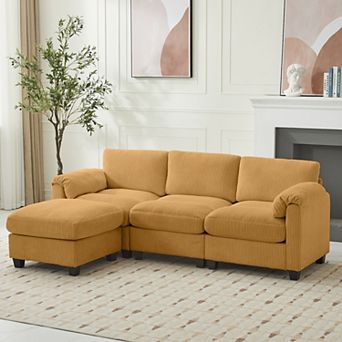 Corduroy Sectional Sofas with a Removable Ottoman, L-shaped Reversible 4-seat Modular Couch