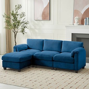 Corduroy Sectional Sofas with a Removable Ottoman, L-shaped Reversible 4-seat Modular Couch