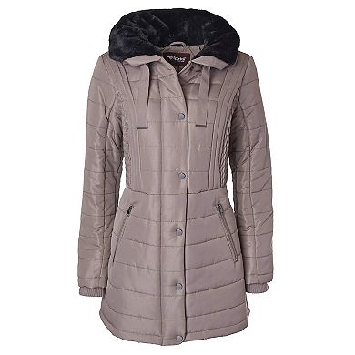 Sportoli Winter Coats for Women Hooded Quilted Puffer Jacket with Faux Fur Collar