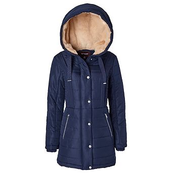 Winter Coats for Women Hooded Quilted Puffer Jacket with Faux Fur Collar