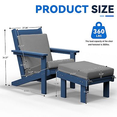 SERWALL Set of 2 Outdoor Patio HDPE Chair and Ottoman Set with Removable Cushions
