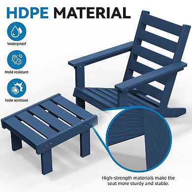 SERWALL Set of 2 Outdoor Patio HDPE Chair and Ottoman Set with Removable Cushions