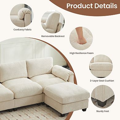 SERWALL Corduroy Sectional Sofa with 2 Removable Ottomans, U-shaped Symmetrical 6-seat Modular Couch