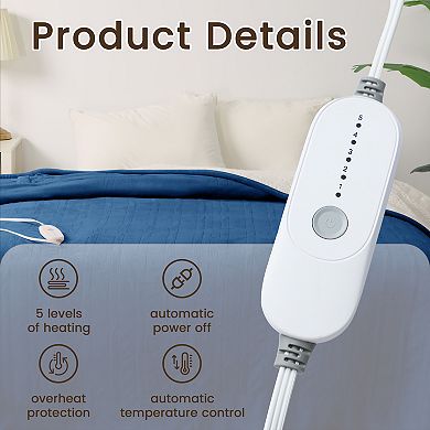 Flannel Sherpa Heated Blanket Queen,84"x90", 5 Heat Settings & Auto Shut-Off Timer Electric Blanket