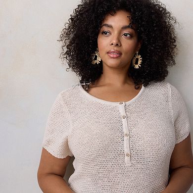 Plus Size LC Lauren Conrad Short Sleeve Henley Sweater Tee