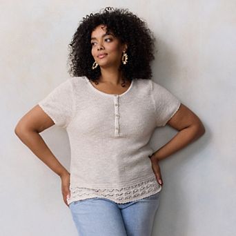 Plus Size LC Lauren Conrad Short Sleeve Henley Sweater Tee
