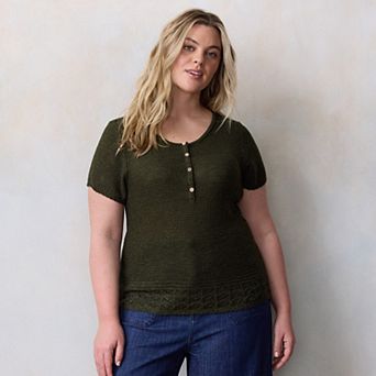 Plus Size LC Lauren Conrad Short Sleeve Henley Sweater Tee