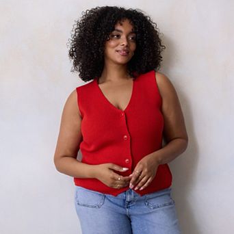 Plus Size LC Lauren Conrad Button Up Sweater Vest Top