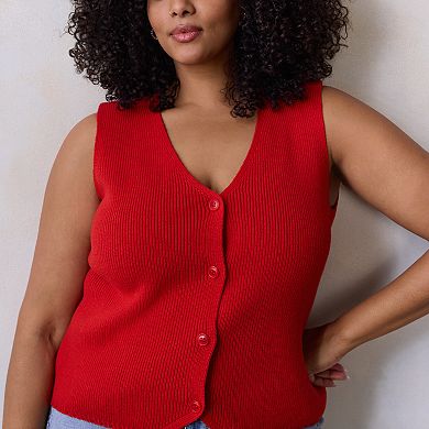 Plus Size LC Lauren Conrad Button Up Sweater Vest Top