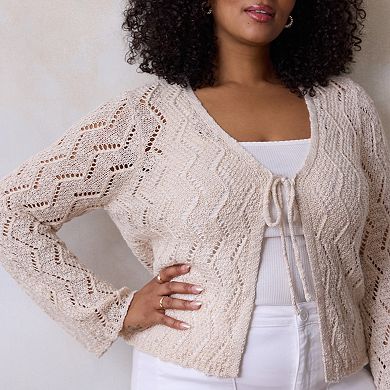 Plus Size LC Lauren Conrad Scallop Hem Tie Front Cardigan