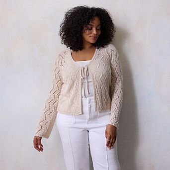 Plus Size LC Lauren Conrad Scallop Hem Tie Front Cardigan