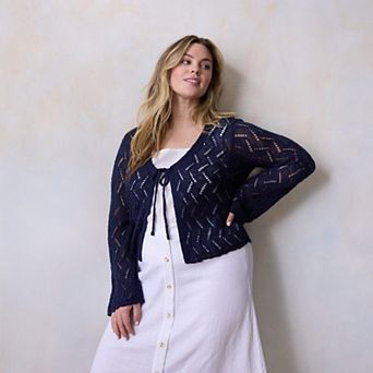Plus Size LC Lauren Conrad Scallop Hem Tie Front Cardigan