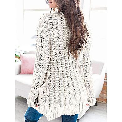 Haute Edition Women's Cable Knit Button Up Sweater Cardigan