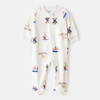 Baby Boy Carter’s One-Piece Animal Ski Print Loose Fit Long-Sleeve Sleep & Play Pajamas